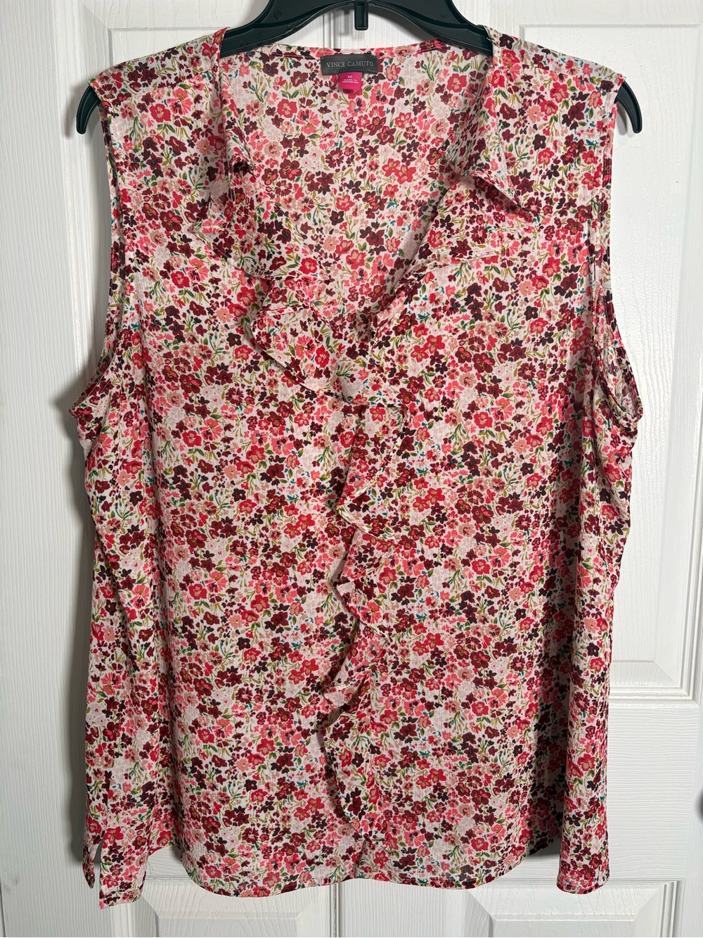 Vince Camuto Pink Floral Ruffle Sleeveless Blouse Size XL